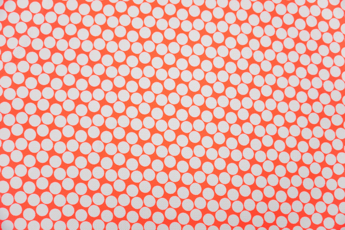 Neon Orange-White Poly Dot Print Liverpool Double Knit Fabric - Image 3
