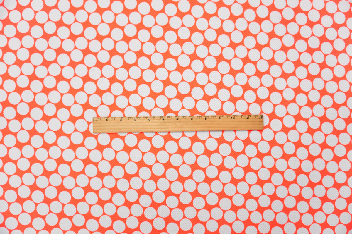 Neon Orange-White Poly Dot Print Liverpool Double Knit Fabric - Image 4