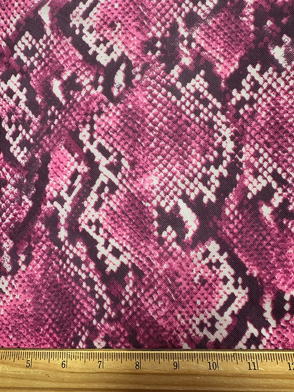 Neon Pink Multi Snakeskin Print Stretch Mesh Fabric - Image 3