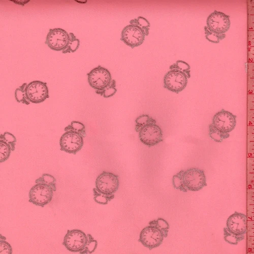 Neon Pink/Silver Clock Georgette Fabric