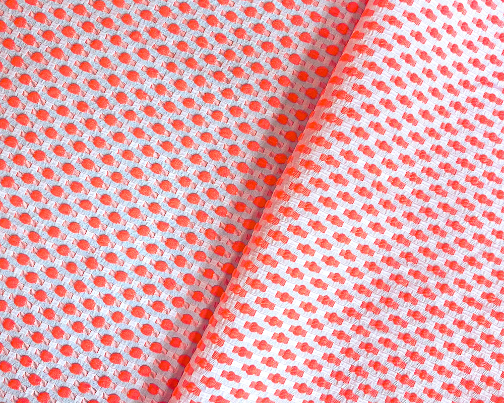 Neon Pink-White Poly-Lycra Texture Dobby Jacquard Woven Fabric - Image 3