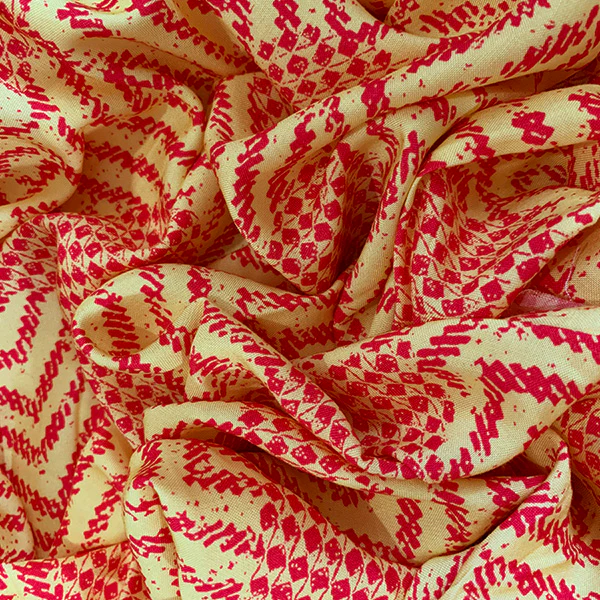 Neon Red and Yellow Geometric Print Rayon Challis Fabric