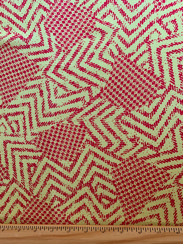 Neon Red and Yellow Geometric Print Rayon Challis Fabric - Image 3