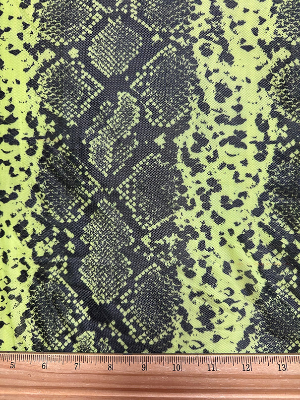 Neon Yellow Green and Black Snakeskin Stretch Mesh Fabric - Image 3