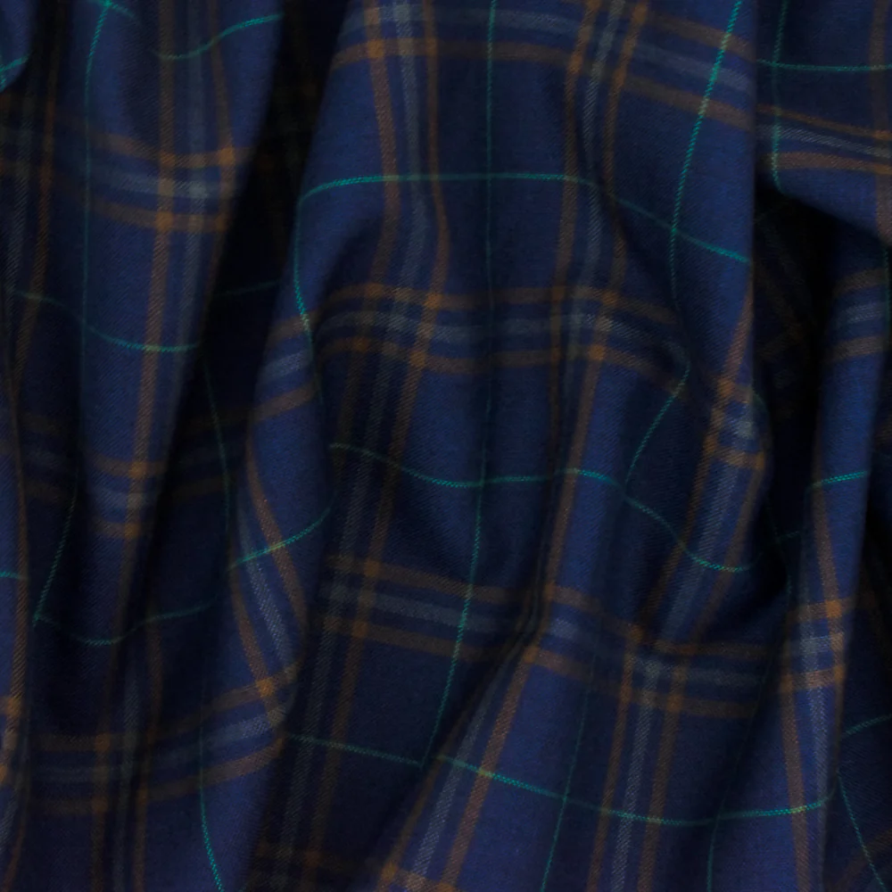 New Navy-Brown-Multi Plaid Wool Polyester Woven Suiting Fabric - Image 3