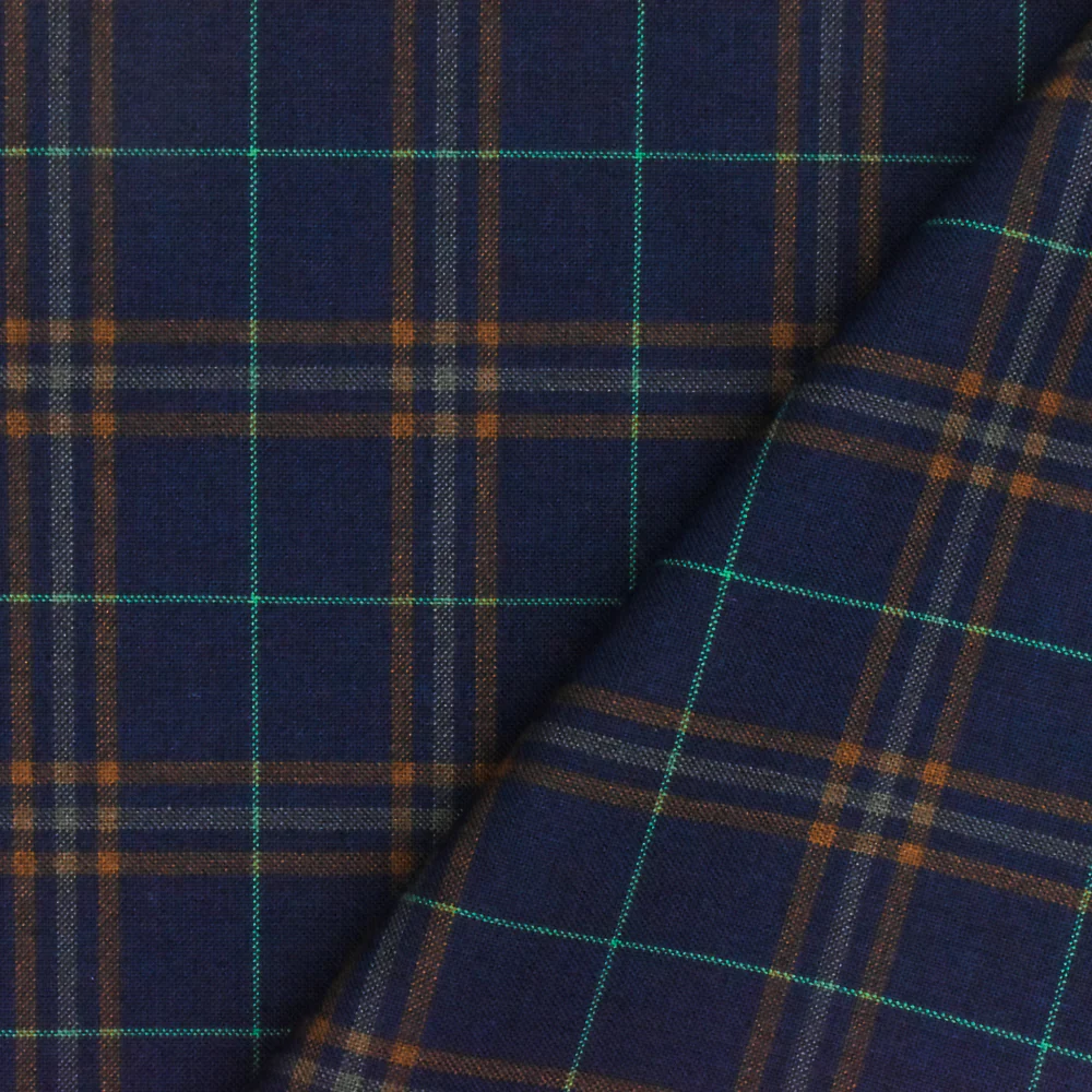 New Navy-Brown-Multi Plaid Wool Polyester Woven Suiting Fabric - Image 4