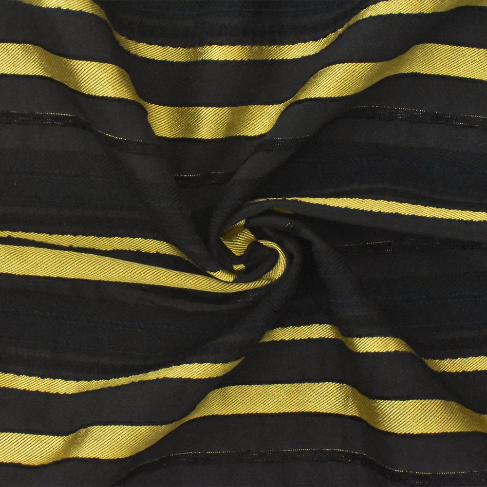 Night Black-Gold Stripe Stretch Shirting Woven Fabric - Image 2