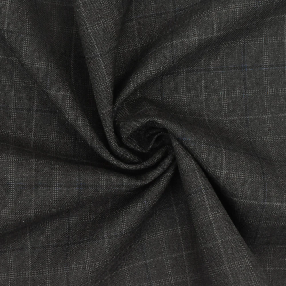 Night Gray-Blue-Multi Check Wool-Poly Woven Suiting Fabric - Image 2