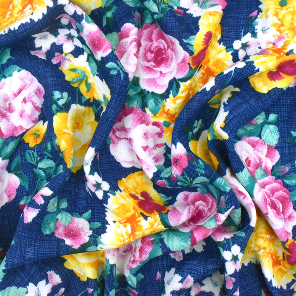 Nile Blue-Yellow-Multi Floral Printed Polyester Georgette Woven Fabric - Image 3