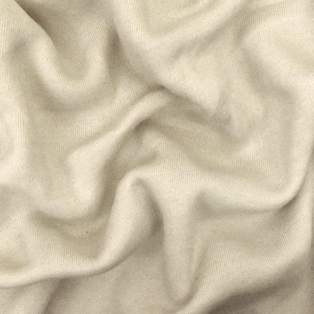 Oatmeal Beige Solid Stretch Cotton Poly Brushed Terry Fleece Knit Fabric - Image 2
