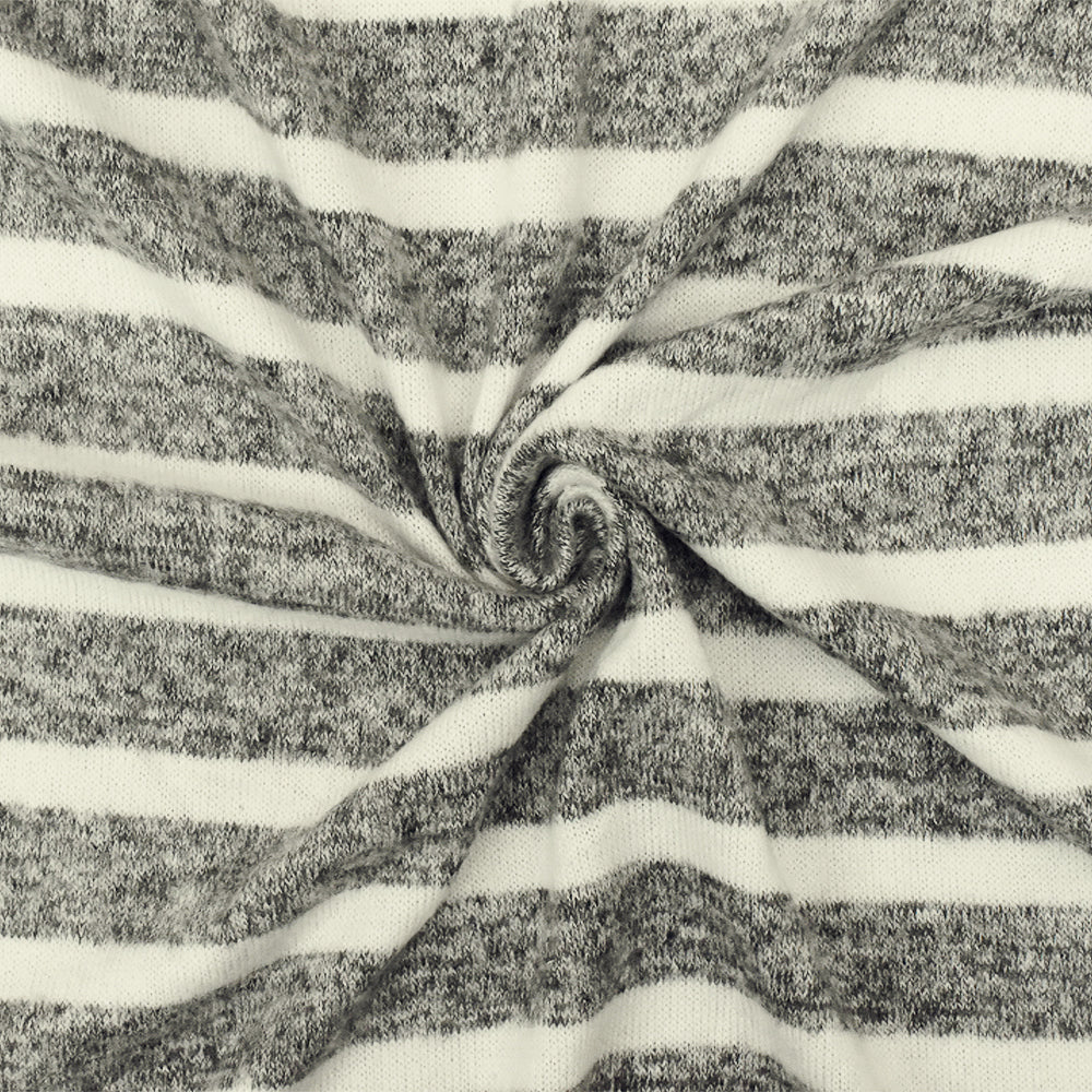 Off Black-Ivory Stripe Stretch Brushed Jersey Knit Fabric - Image 2