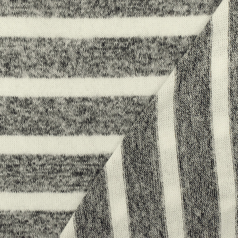 Off Black-Ivory Stripe Stretch Brushed Jersey Knit Fabric - Image 3