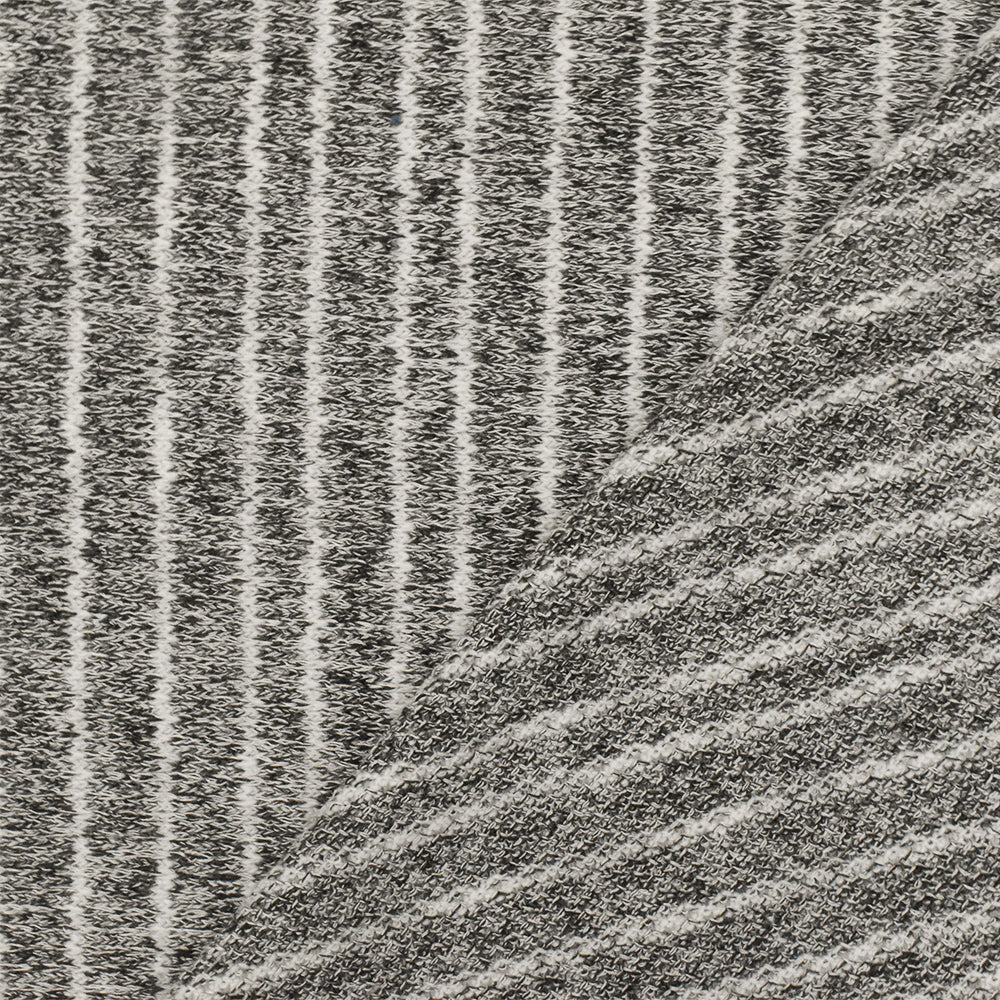 Off Black-White Striped Texture Stretch Jersey Knit Fabric - Image 3