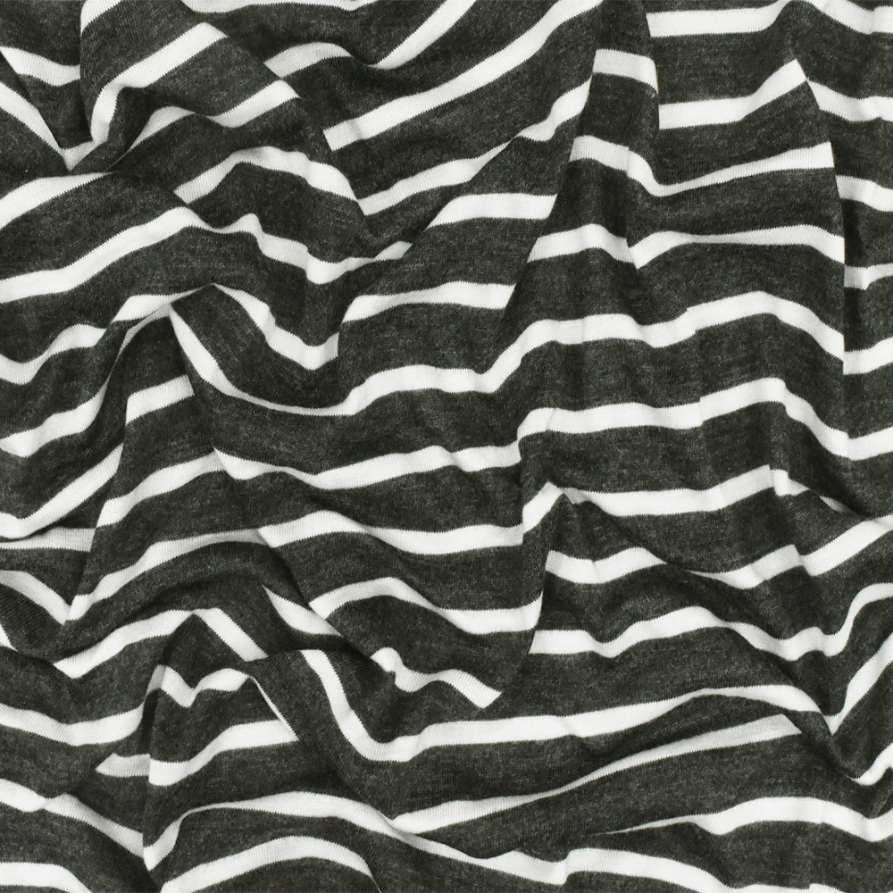 Off Black-White Striped Viscose Jersey Knit Fabric - Image 2