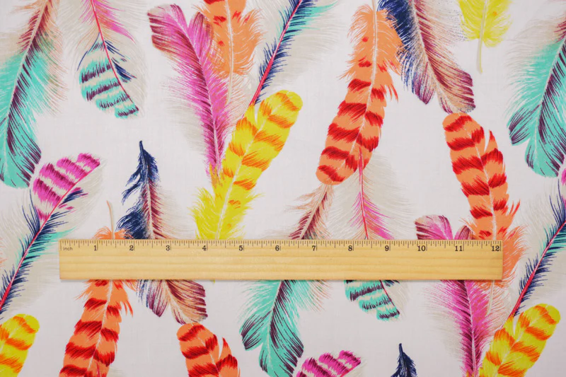 Off-White-Multi Rayon Feather Printed Voile Woven Fabric - Image 4