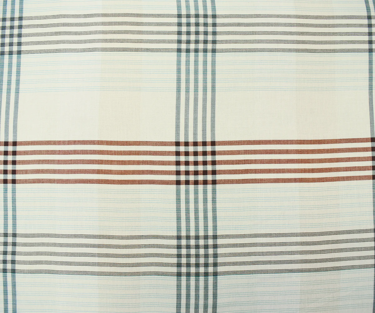 Off-White-Teal Multi Cotton Famous Maker Plaid Gauze Woven Fabric - Image 3