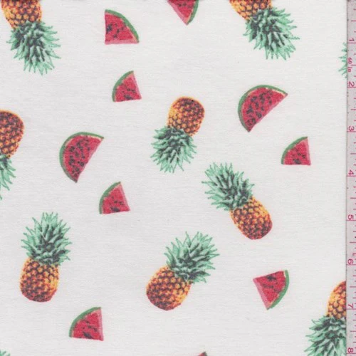 Off White Tossed Fruit Brushed French Terry Knit Fabric