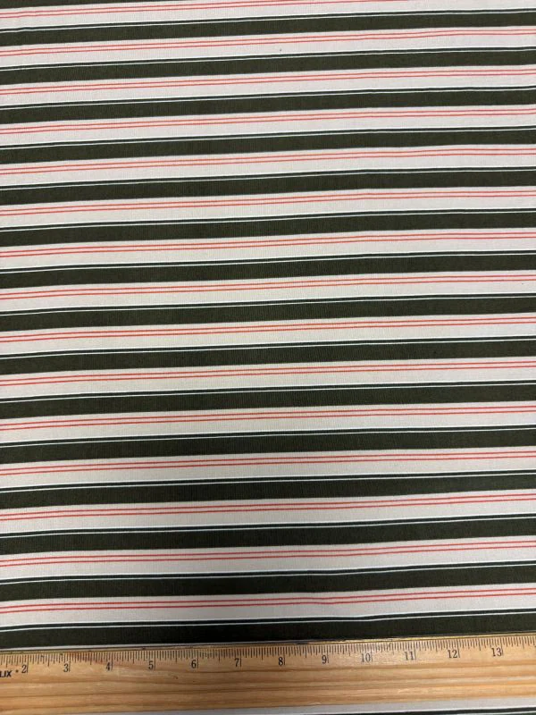 Olive/Beige Stripe Double Brushed Jersey Knit Fabric - Image 3