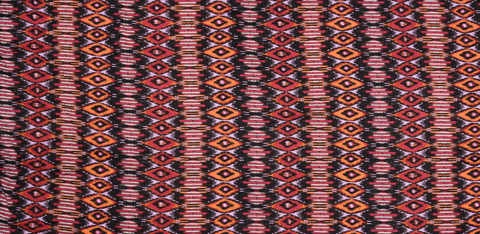 Orange-Black-Multi Rayon Ikat Printed Challis Woven Fabric - Image 2