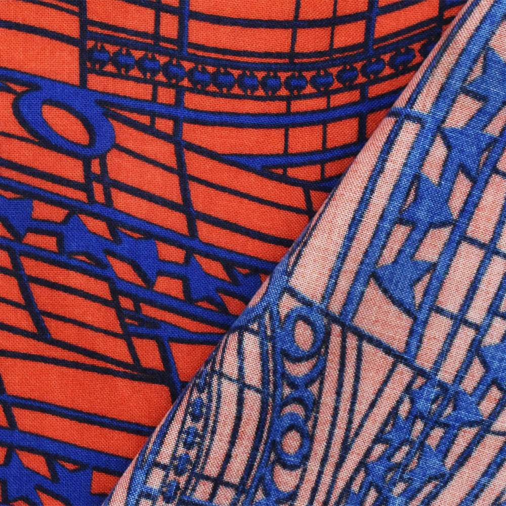 Orange-Blue Modern Abstract Printed Rayon Challis Woven Fabric - Image 3