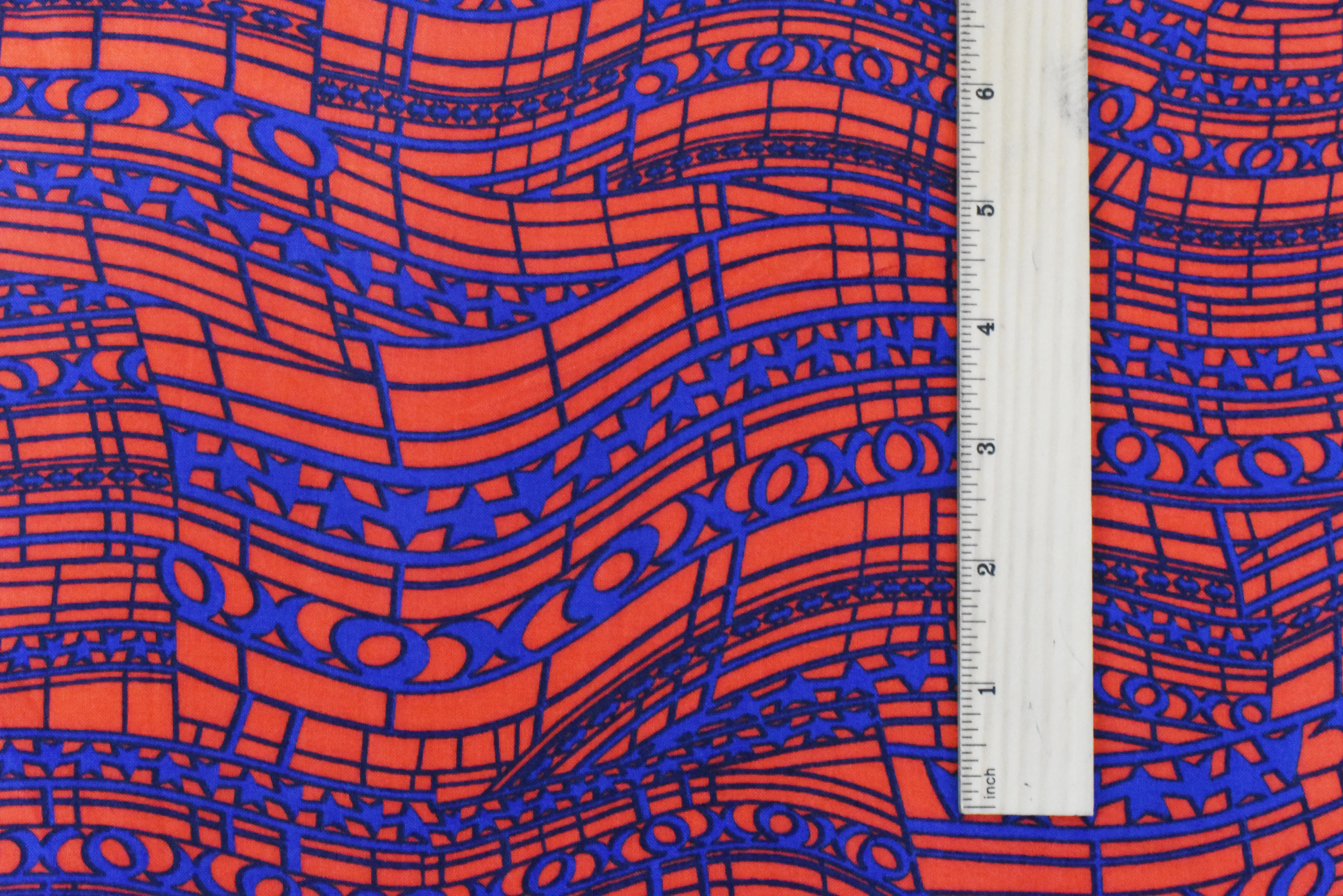 Orange-Blue Modern Abstract Printed Rayon Challis Woven Fabric - Image 4