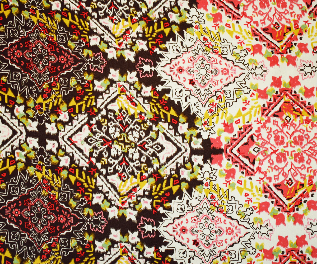 Orange-Brown-Multi Poly Aztec Printed Georgette Crepe Woven Fabric - Image 3