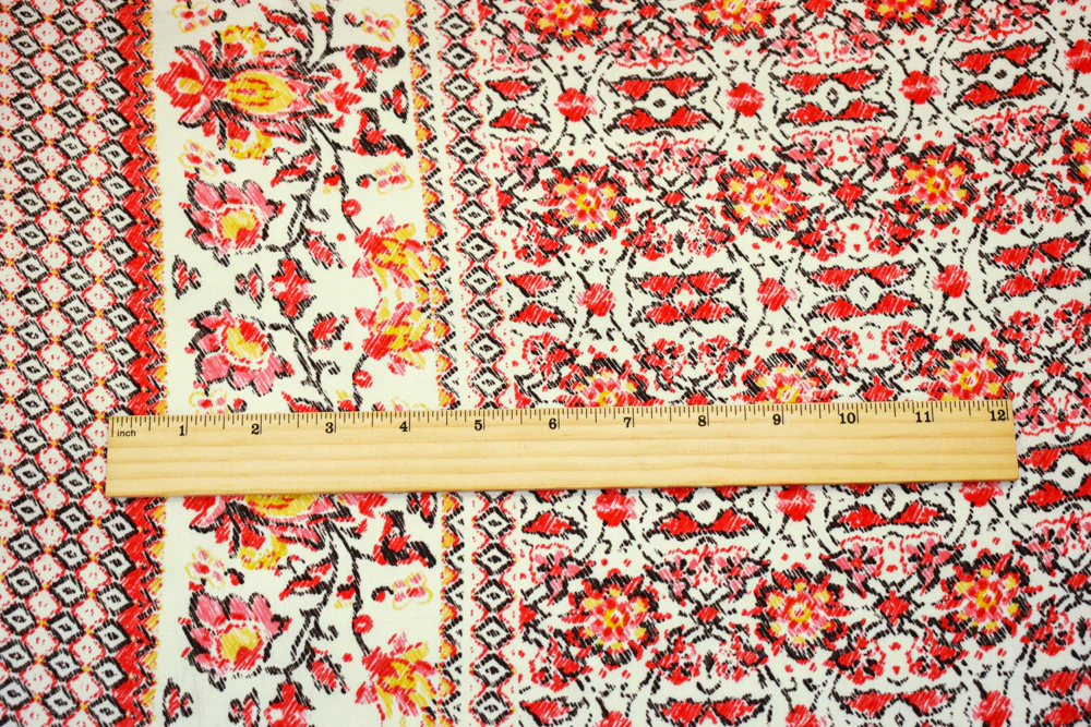 Orange-Brown-Multi Poly Floral Border Printed Crepe Georgette Woven Fabric - Image 2