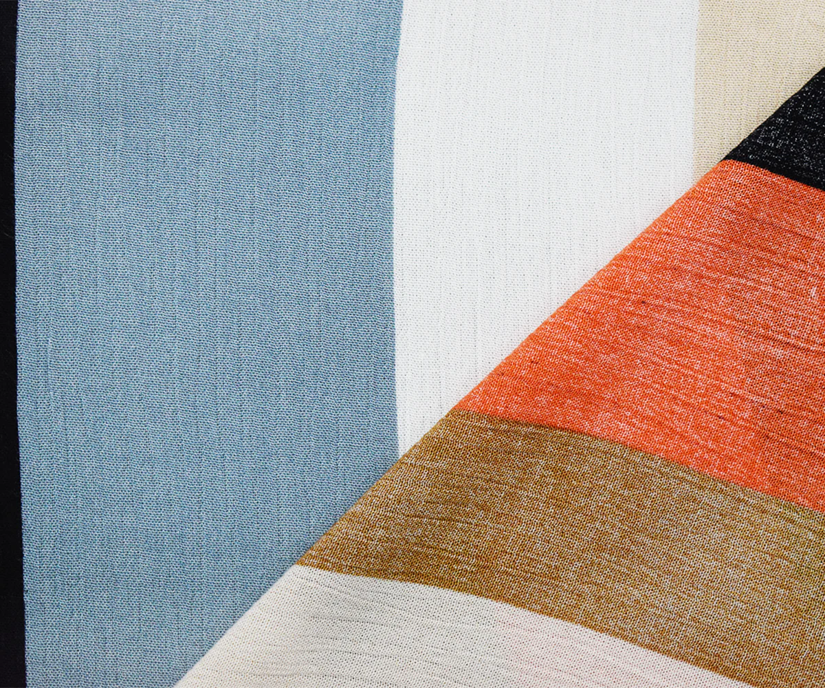 Orange-Gray-Multi Cotton Stripe Printed Crinkled Gauze Woven Fabric - Image 2