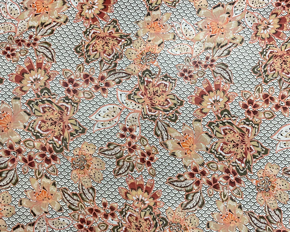 Orange-Green-Multi Poly Floral Printed Crinkle Yoryu Chiffon Woven Fabric - Image 3