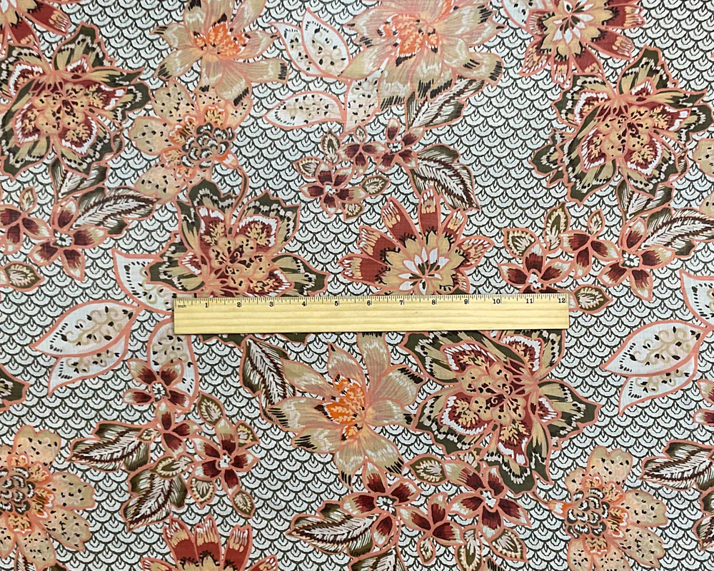 Orange-Green-Multi Poly Floral Printed Crinkle Yoryu Chiffon Woven Fabric - Image 4