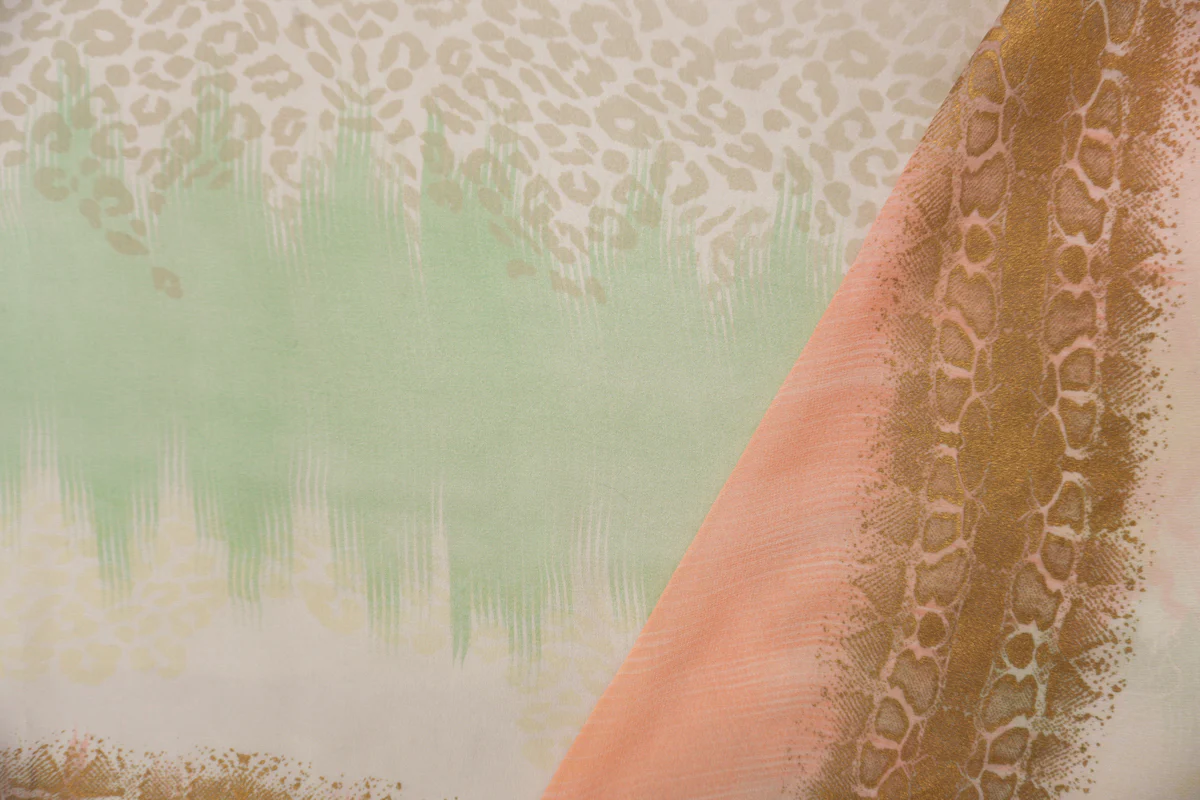 Orange-Green-Multi Silk Abstract Print Chiffon Woven Fabric - Image 3