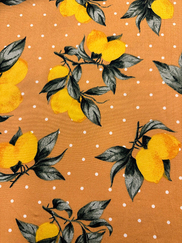 Orange Lemon Polka Dot Print Double Brushed Jersey Knit - Image 3