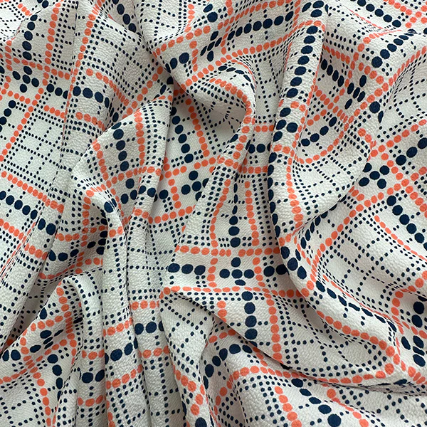 Orange Multi Color Diamond Dot Print Georgette Fabric