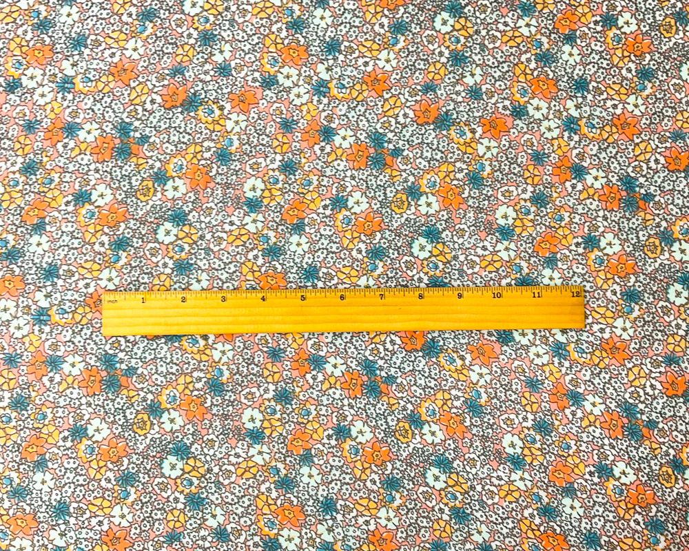 Orange-Multi Poly Floral Print Crinkle Yoryu Chiffon Woven Fabric - Image 4