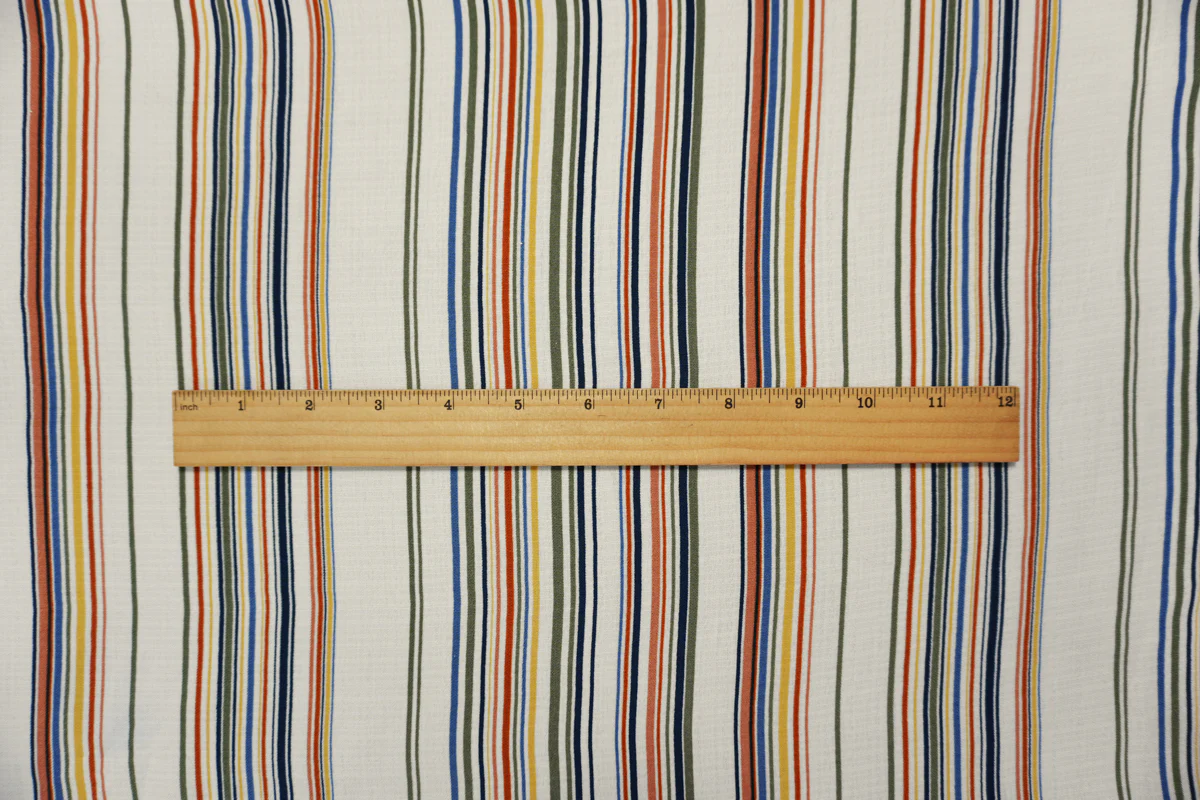 Orange-Navy-White Famous Maker Poly Linen-Like Stripe Woven Fabric - Image 5