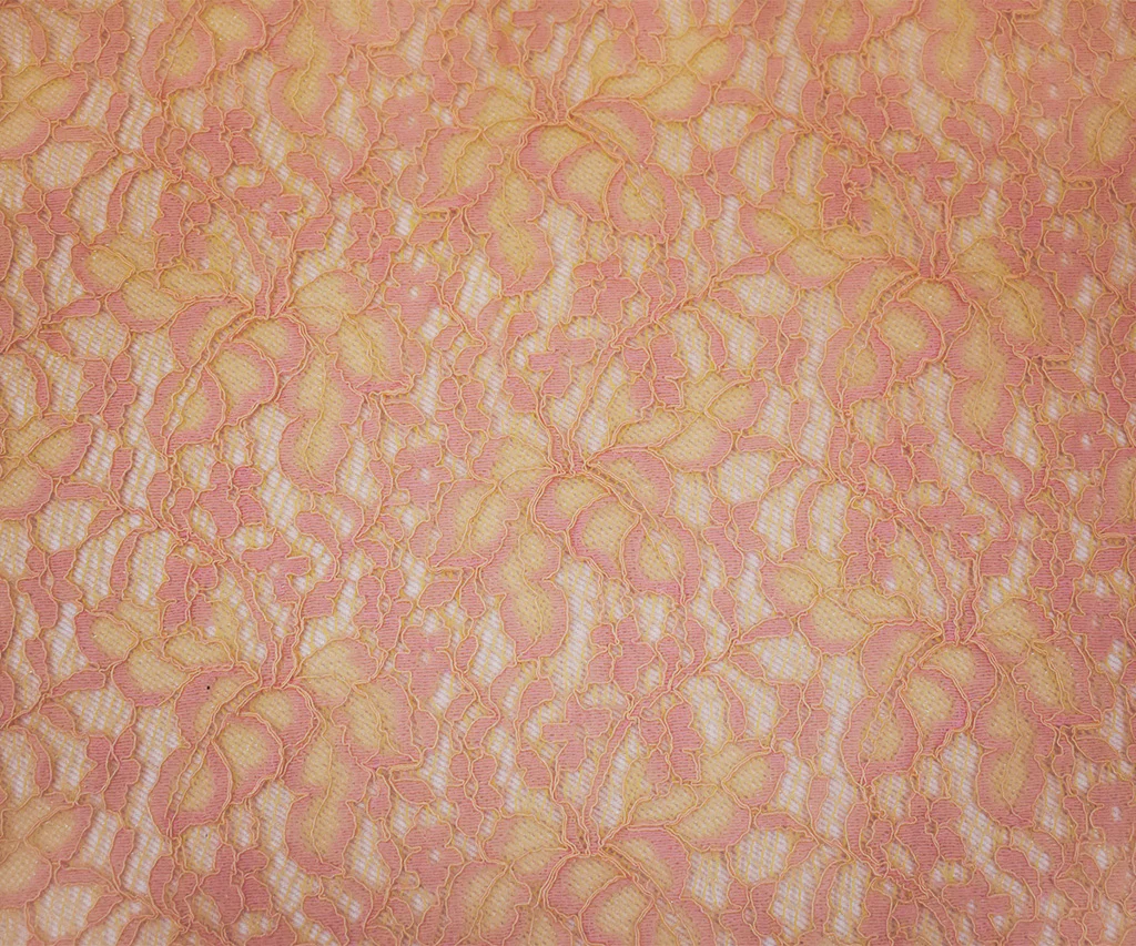 Orange-Pink Poly Cotton Blend Floral Lace Knit Fabric - Image 3