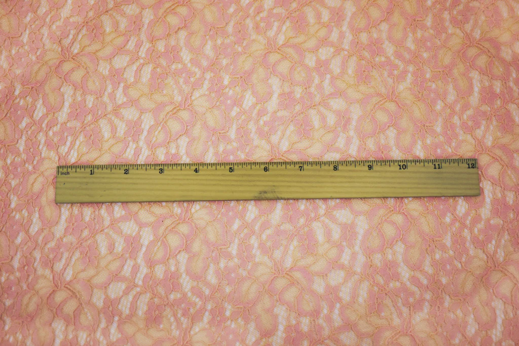 Orange-Pink Poly Cotton Blend Floral Lace Knit Fabric - Image 4