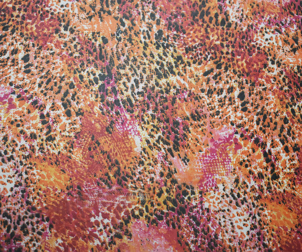 Orange-Red-Multi Reptile Printed Poly Chiffon Woven Fabric - Image 3