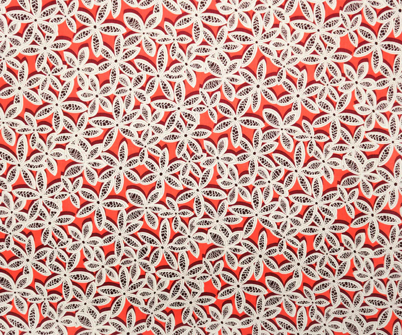 Orange-Red-White Rayon Floral Printed Challis Woven Fabric - Image 3