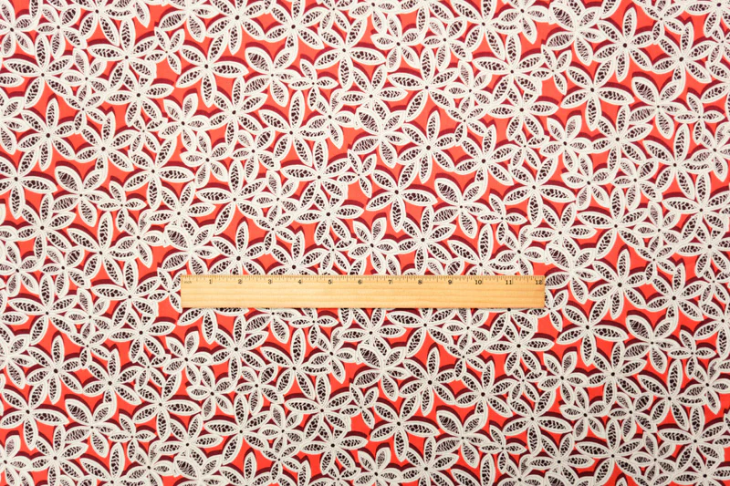 Orange-Red-White Rayon Floral Printed Challis Woven Fabric - Image 4