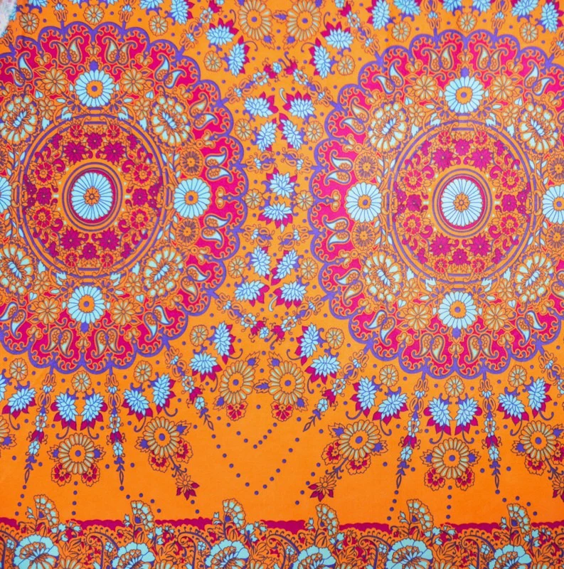 Orange Silk Medallion Floral PANEL Printed Interlock Knit Fabric
