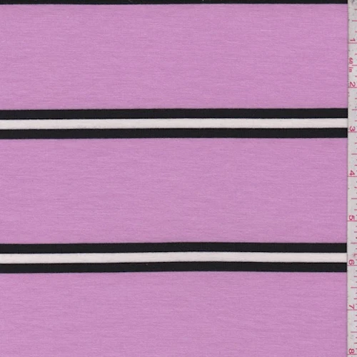 Orchid/Black Stripe Double Brushed French Terry Knit Fabric