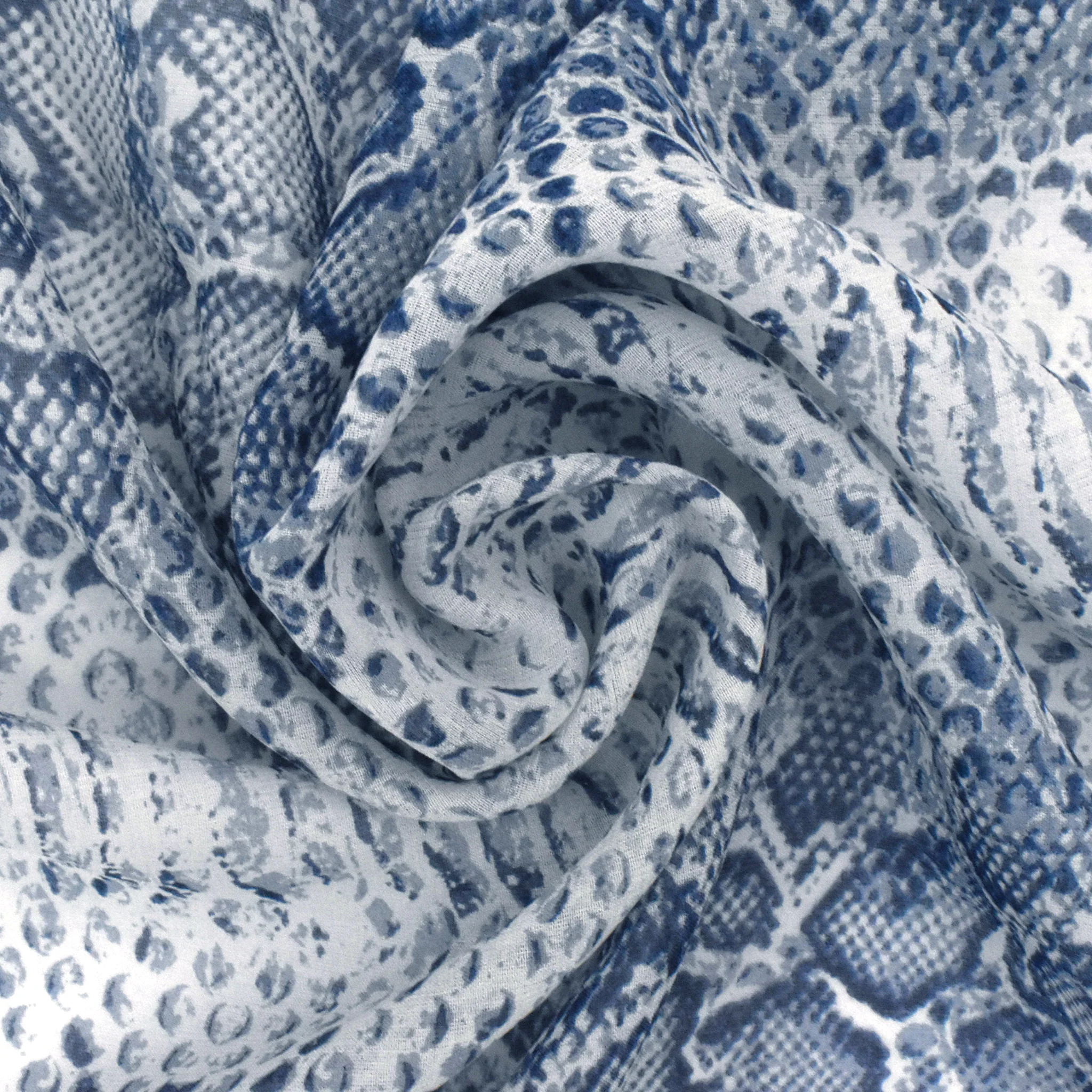 Pacific Blue-Ivory Snake Skin Printed Silk Chiffon Fabric - Image 2
