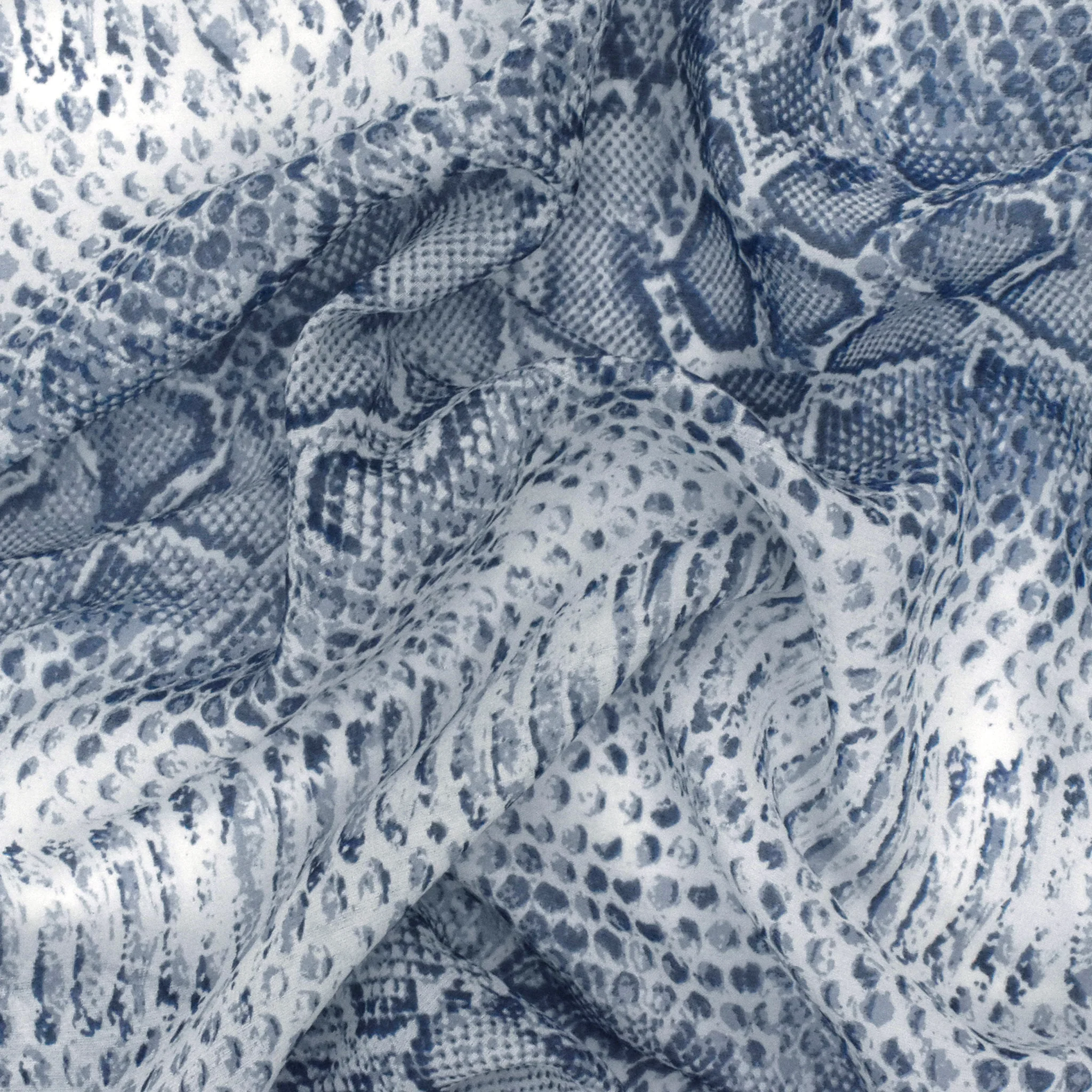 Pacific Blue-Ivory Snake Skin Printed Silk Chiffon Fabric - Image 3