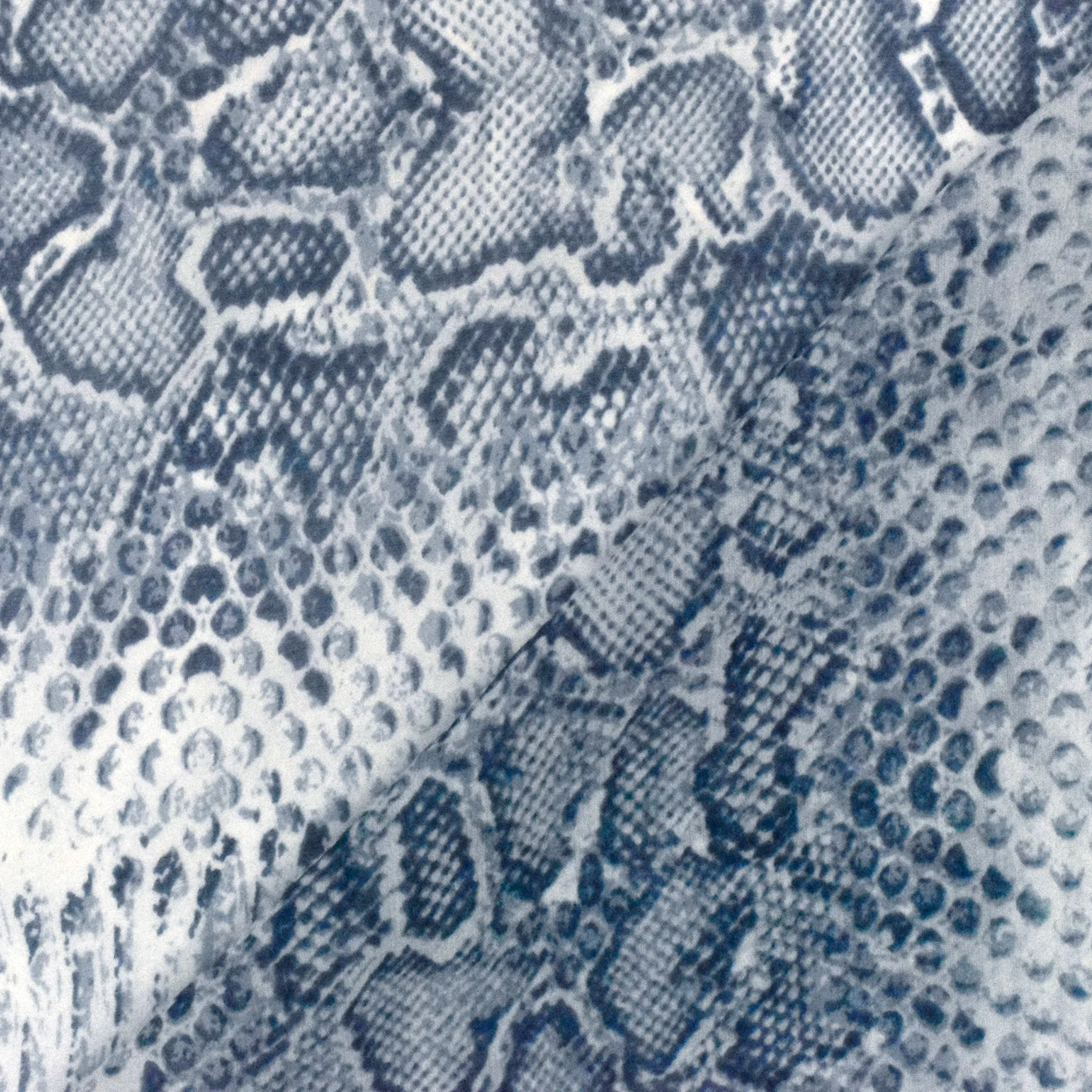 Pacific Blue-Ivory Snake Skin Printed Silk Chiffon Fabric - Image 4