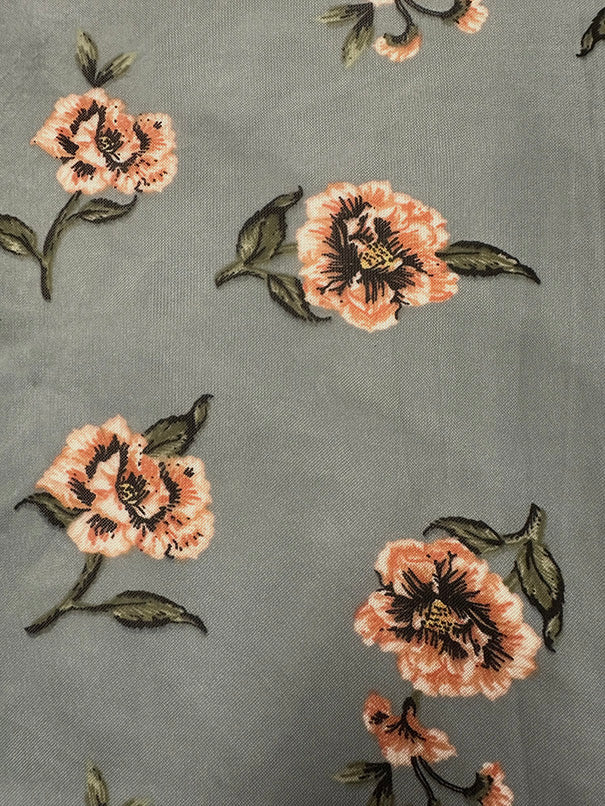 Pale Blue Floral Print Stretch Mesh Fabric - Image 2