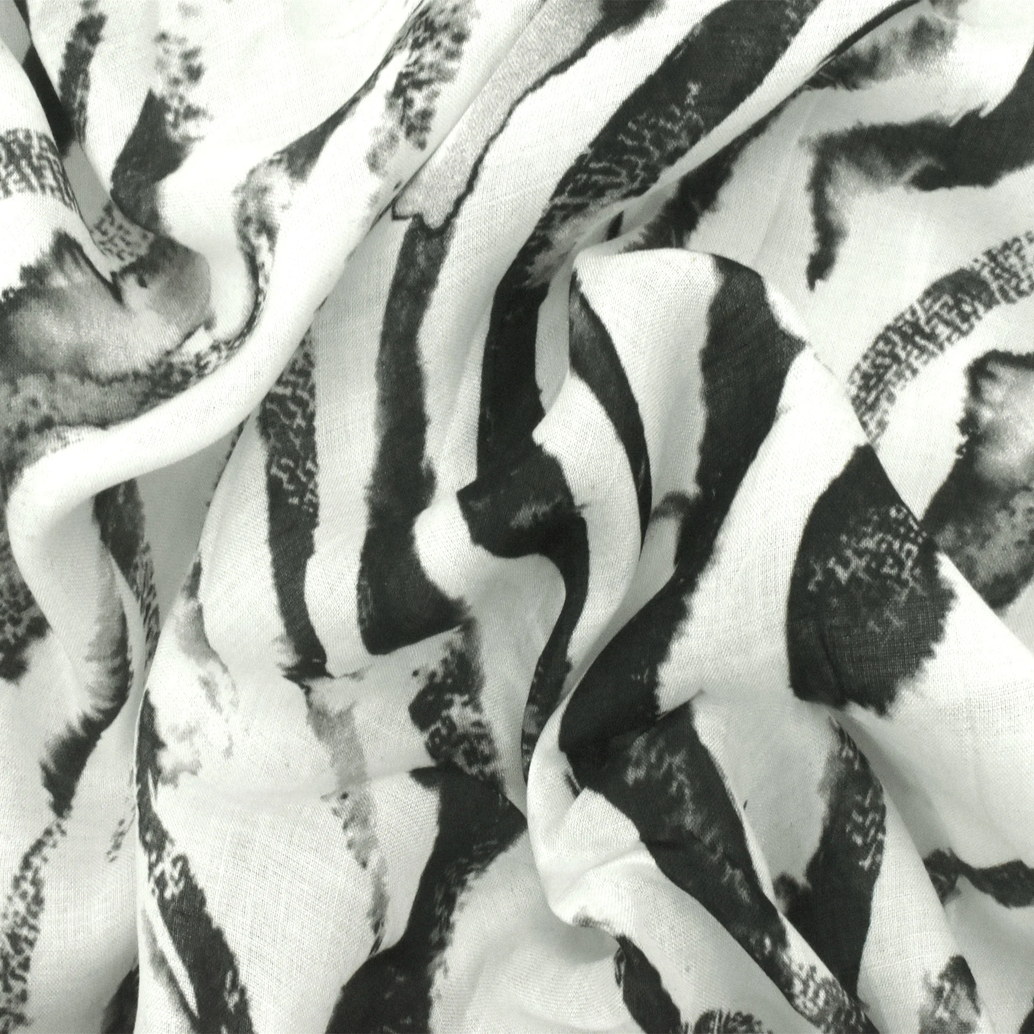 Panda White-Black-Gray Cotton Rayon Zebra Printed Lawn Fabric - Image 2