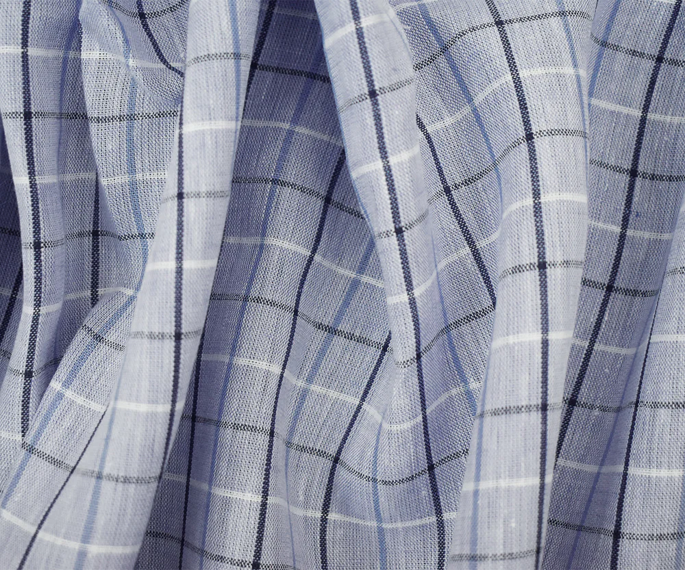 Pastel Blue-Blue-White Spence Bryson Check Plaid Irish Linen Slub Woven Fabric - Image 3