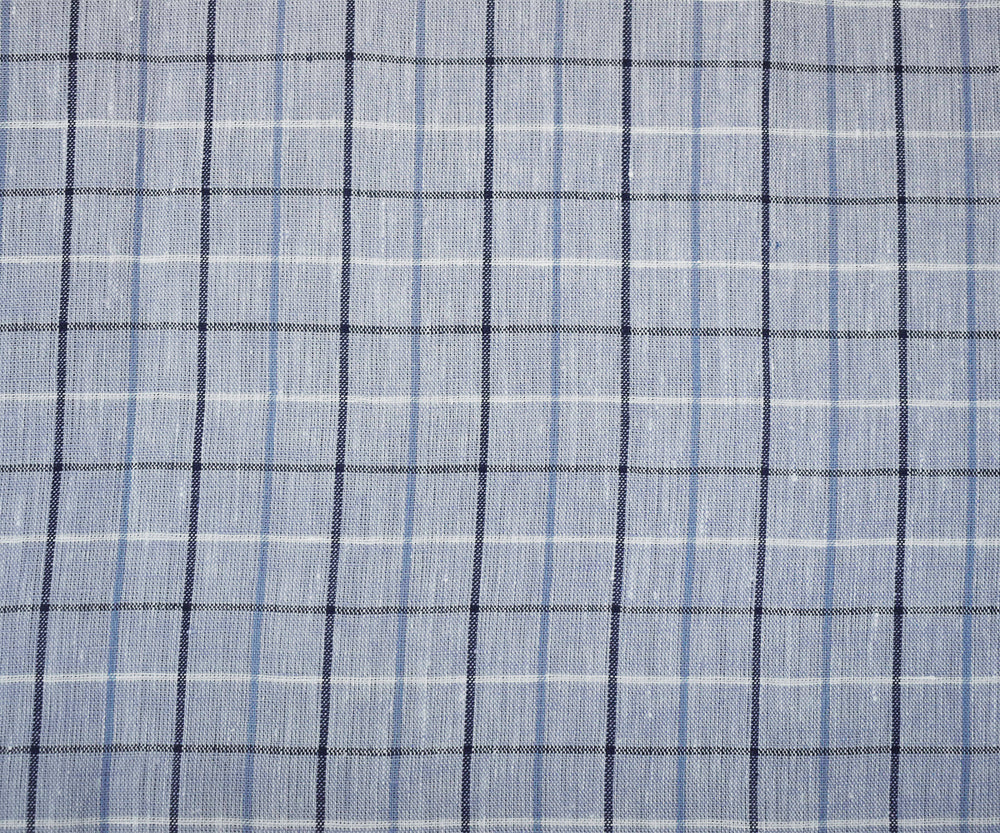 Pastel Blue-Blue-White Spence Bryson Check Plaid Irish Linen Slub Woven Fabric - Image 4
