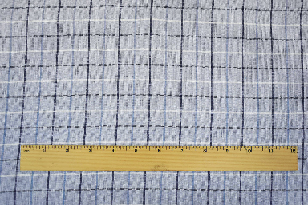 Pastel Blue-Blue-White Spence Bryson Check Plaid Irish Linen Slub Woven Fabric - Image 5
